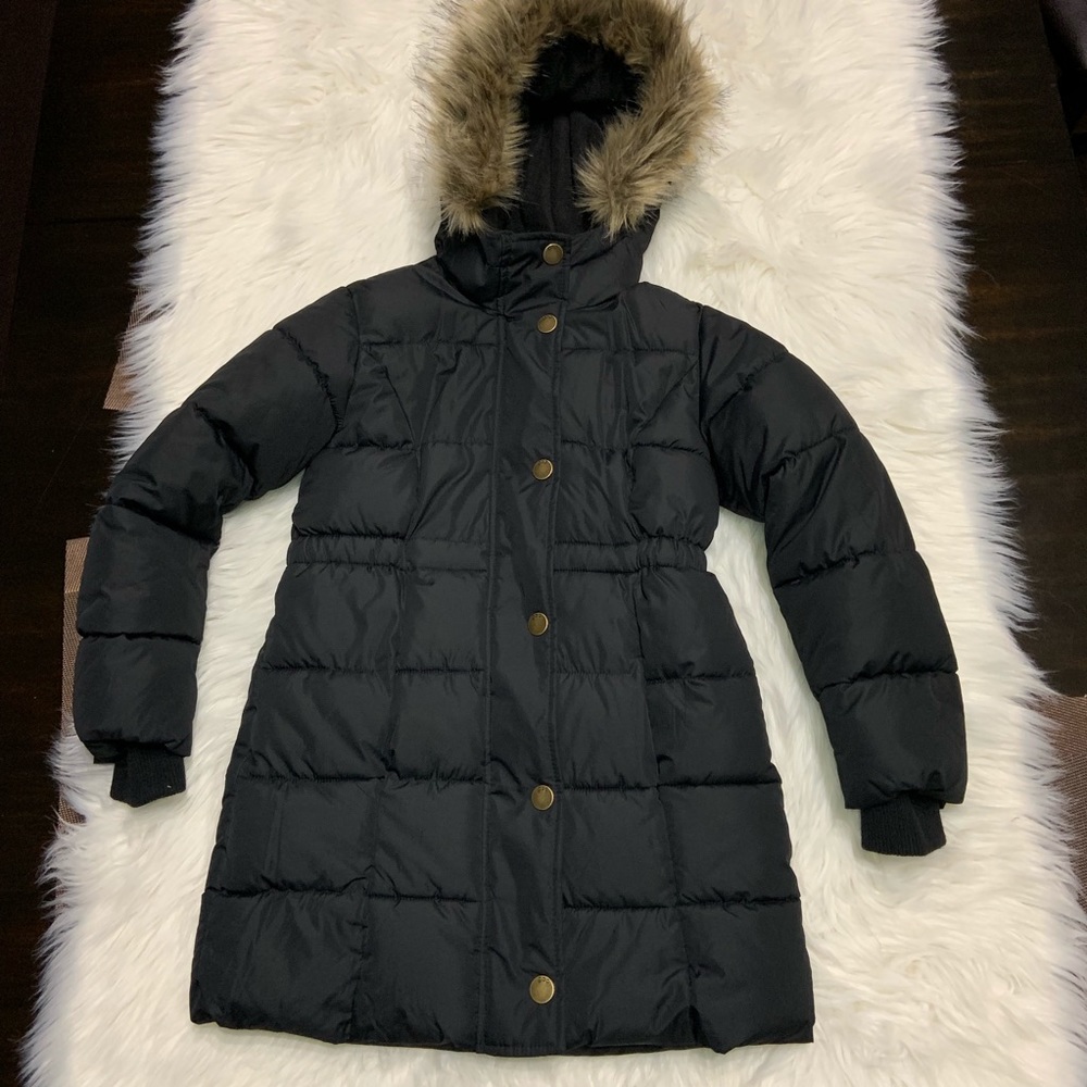 Gap Kids | puffer coat parka faux fur hood black